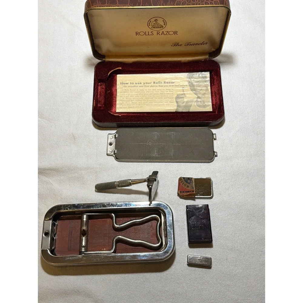 Vintage Rolls Razor The Traveler Safety Razor Set Faux Crocodile Case England